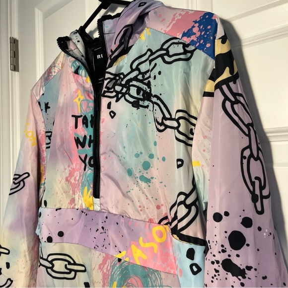 Reason Clothing Sz  Med Windbreaker Coat Jacket Designed in NYC Hooded Graffiti - Picture 6 of 10